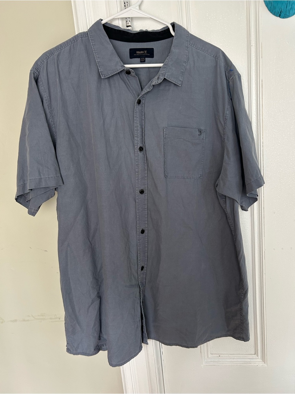 Roark organic cotton tencel short sleeve light blue button down shirt xxl mens
